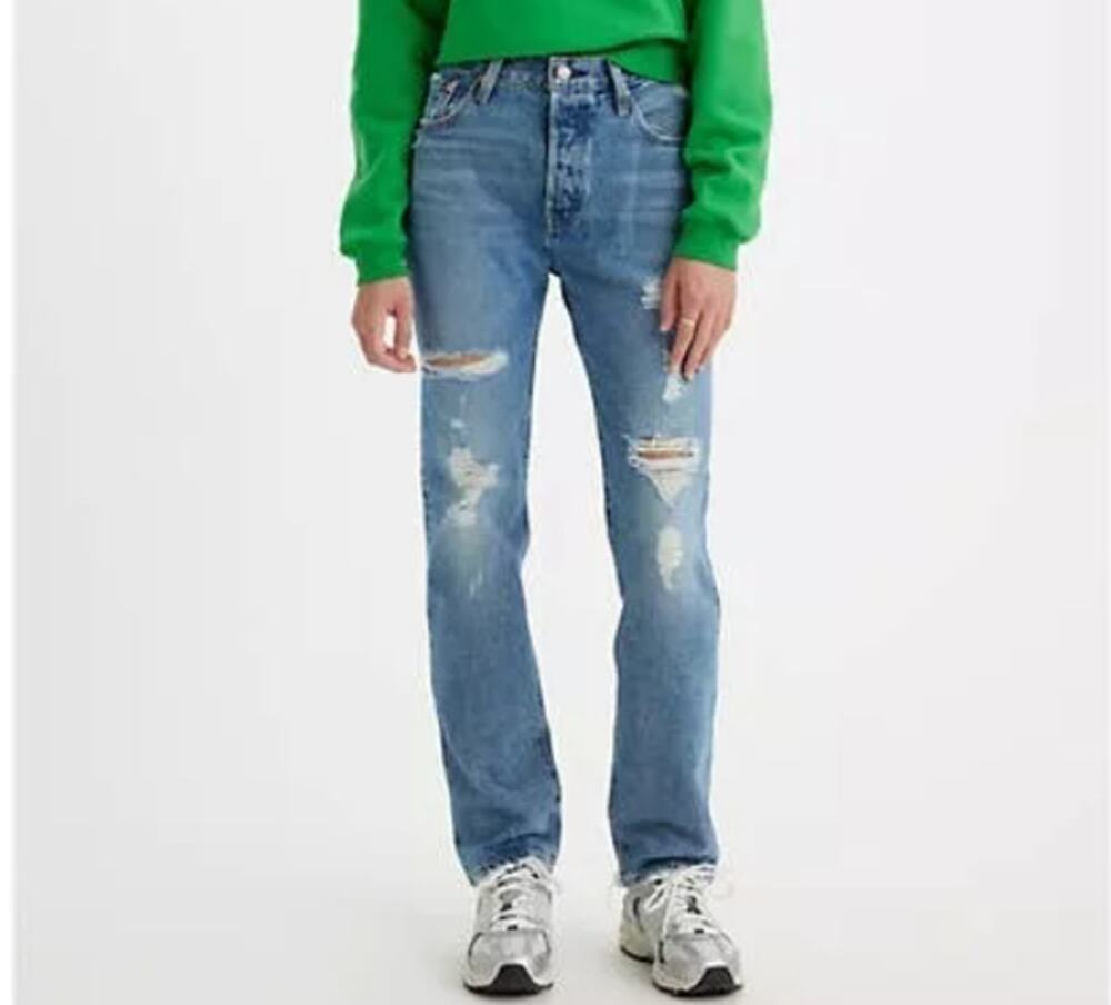 Levi's Premium 501 Light Wash Button Fly Distressed Jeans Women's size 25